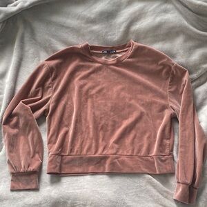 Zara Dusty Rose Velvety Crewneck Sweatshirt